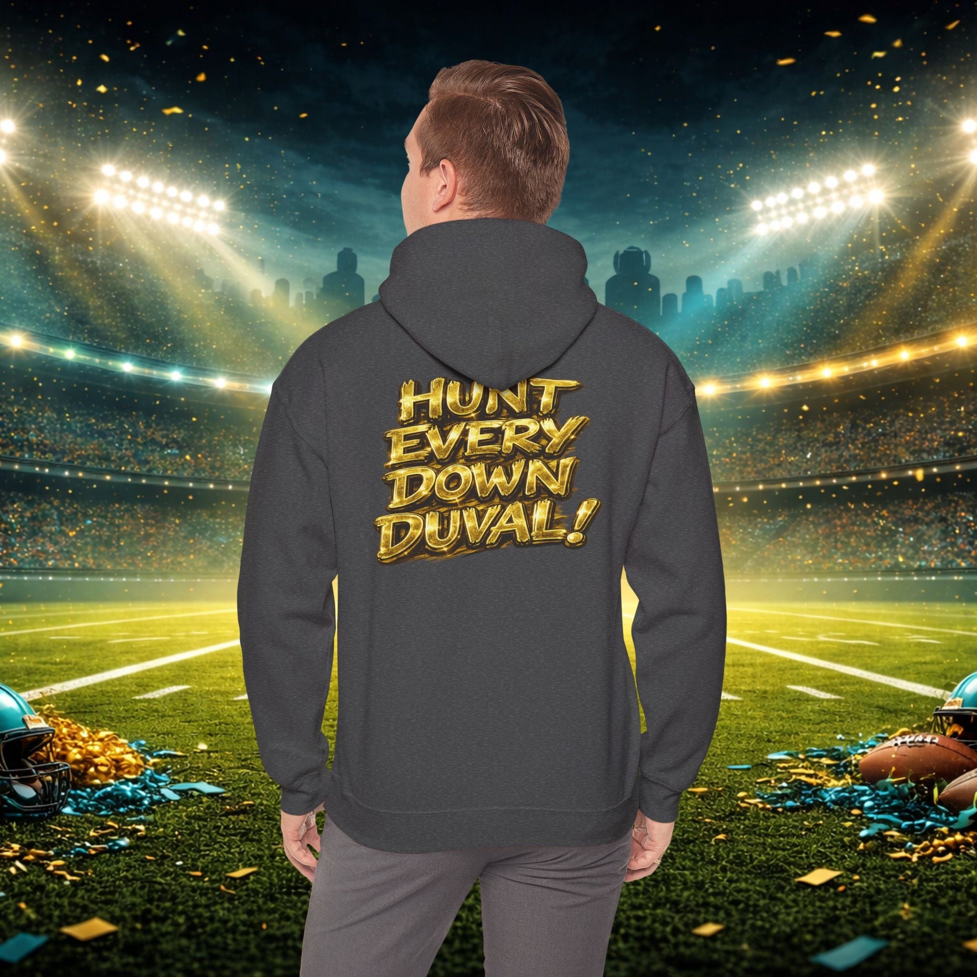 DUUUVAL Football Hoodie – "Locked In, Hunt Every Down" Team Pride Sweatshirt Printify