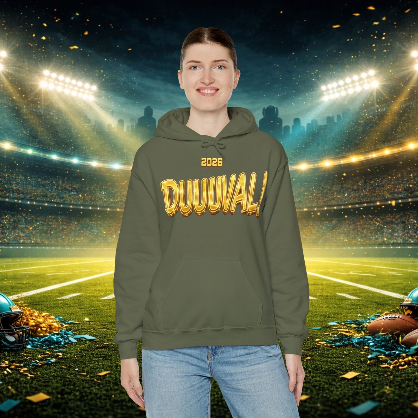 DUUUVAL Football Hoodie – "Locked In, Hunt Every Down" Team Pride Sweatshirt Printify