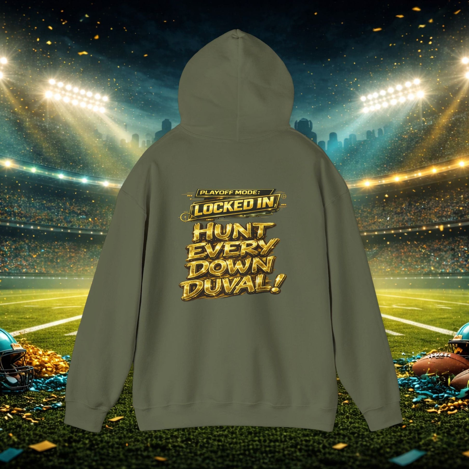 DUUUVAL Football Hoodie – "Locked In, Hunt Every Down" Team Pride Sweatshirt Printify