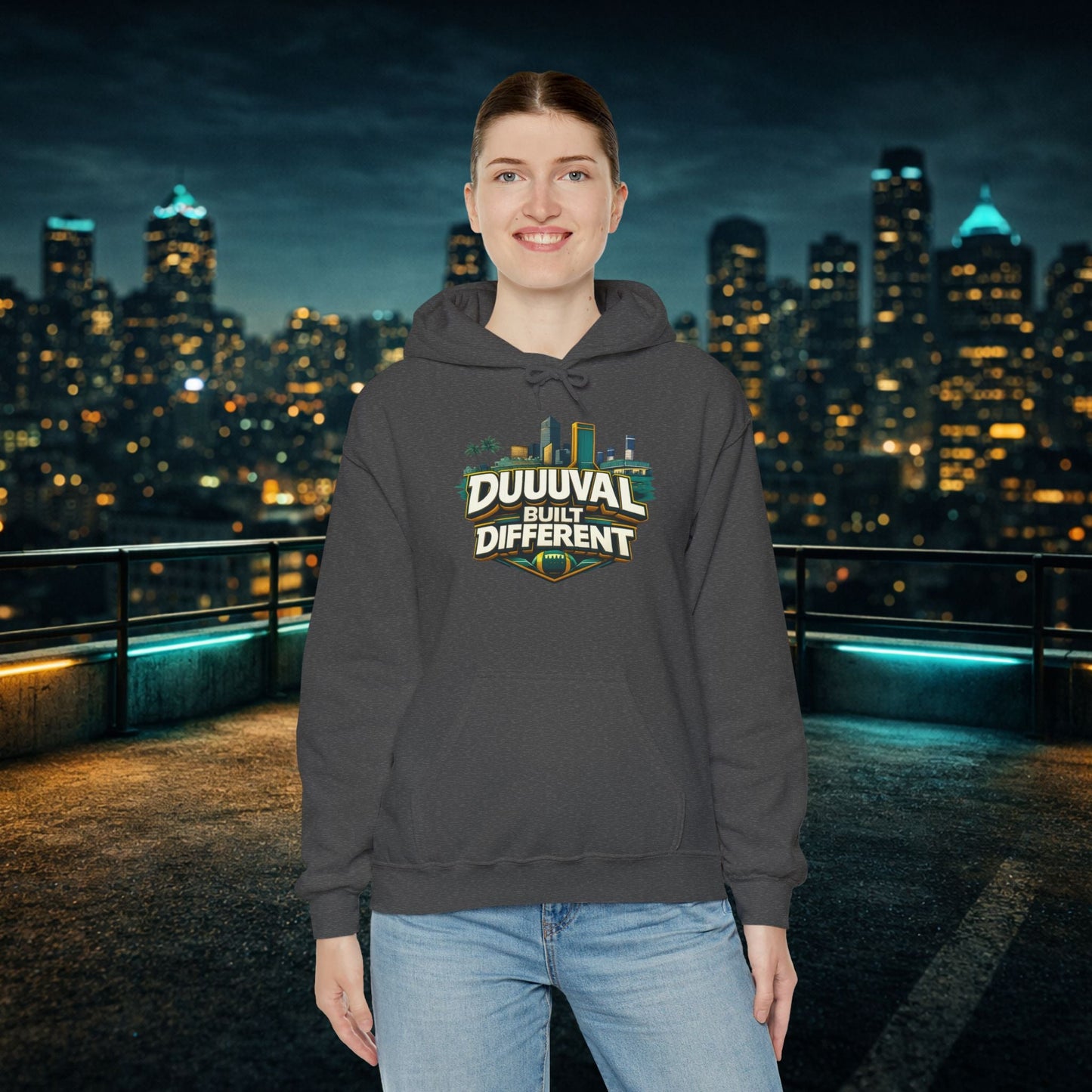Duuuval Built Different / Defend The Bank Hoodie — Jacksonville Pride Graphic Hoodie Printify