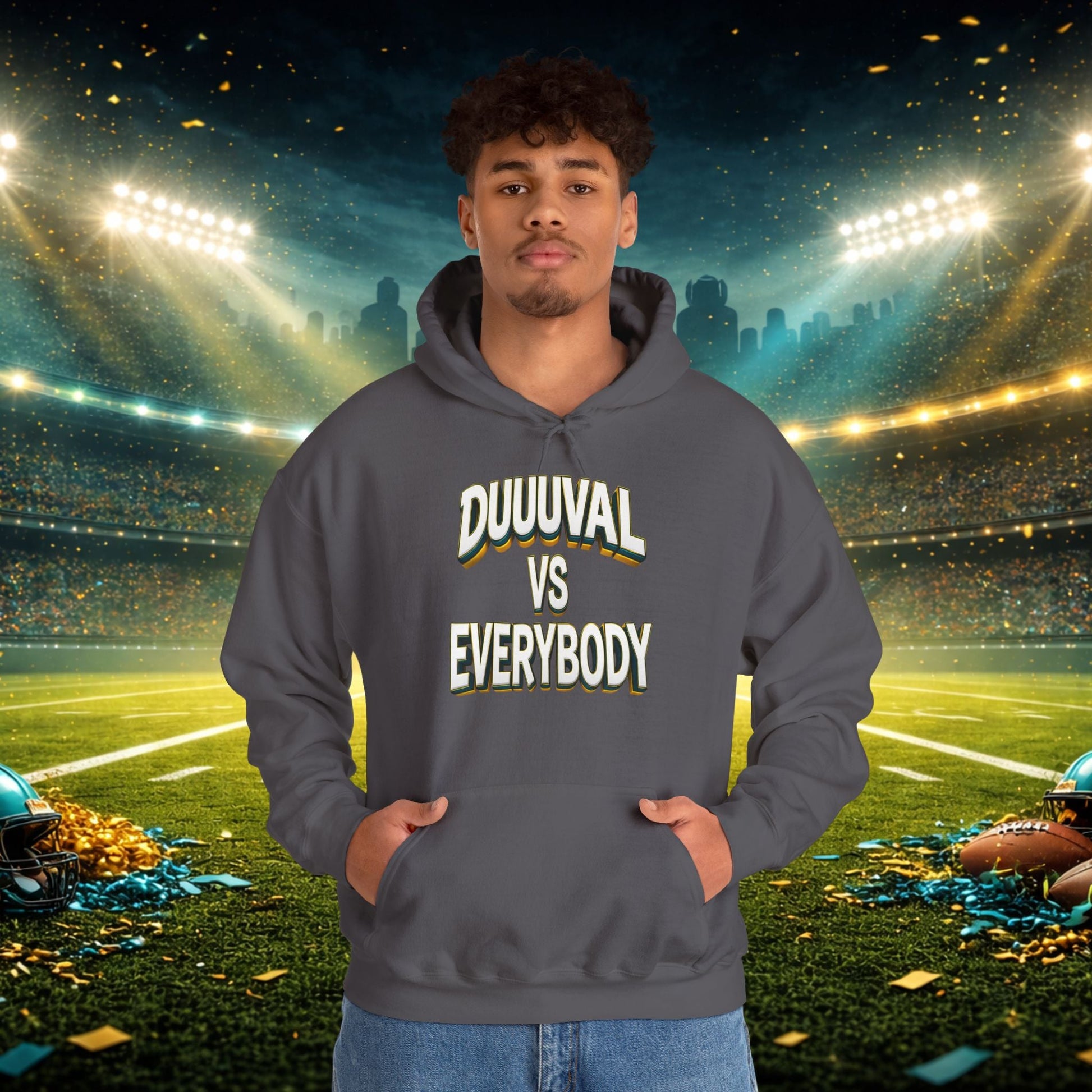 Defend The Bank Hoodie — "DUUUVAL vs EVERYBODY" Jacksonville Streetwear Hoodie Printify