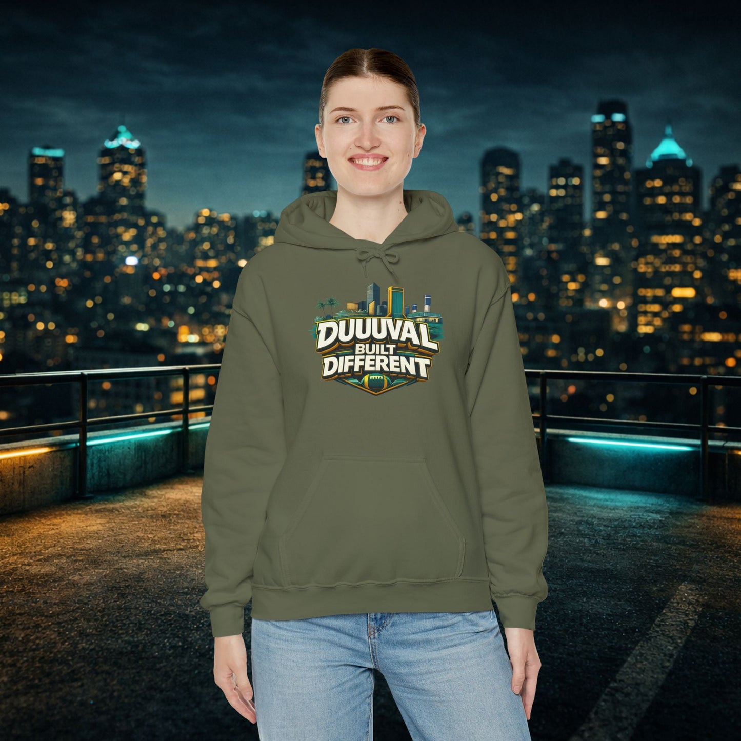 Duuuval Built Different / Defend The Bank Hoodie — Jacksonville Pride Graphic Hoodie Printify