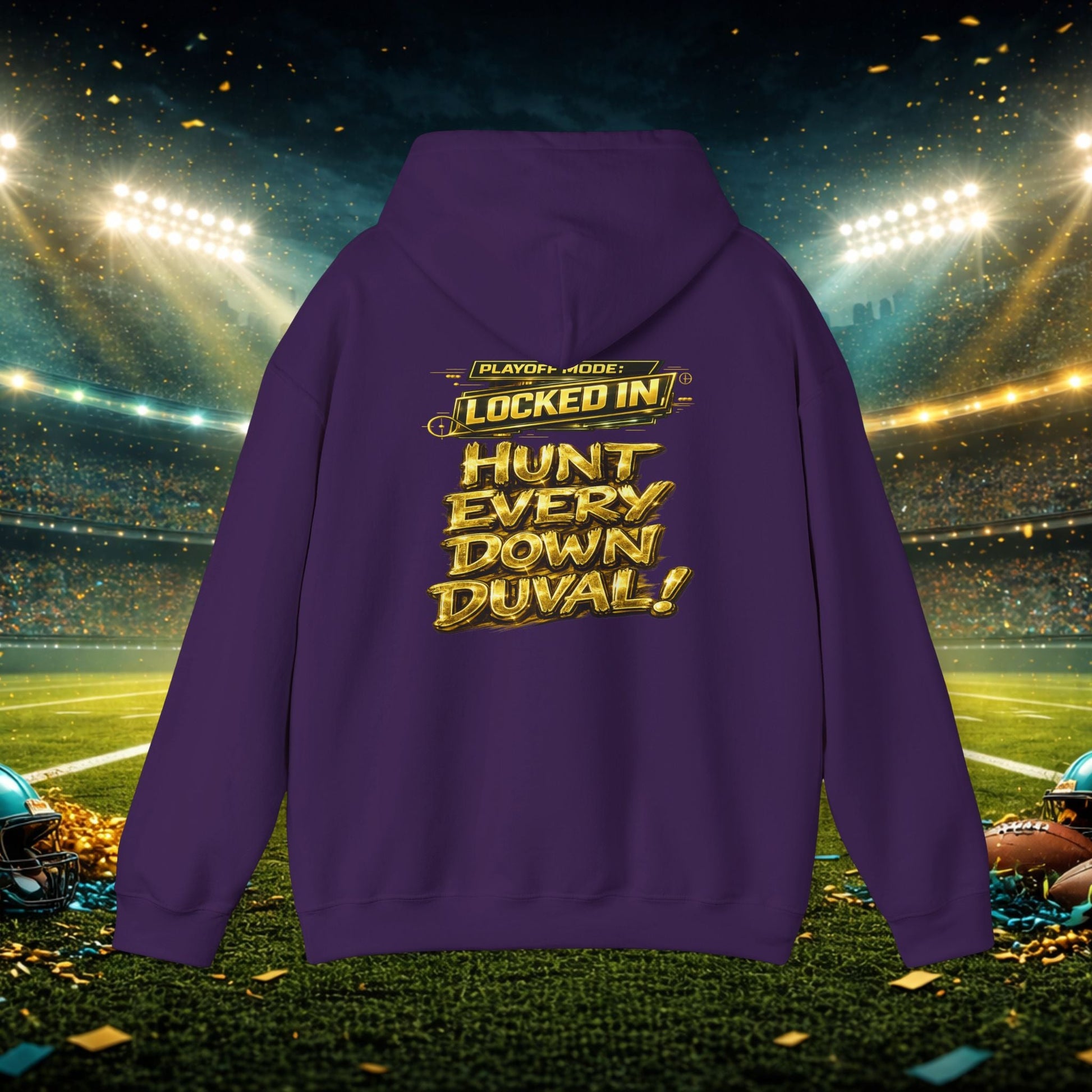 DUUUVAL Football Hoodie – "Locked In, Hunt Every Down" Team Pride Sweatshirt Printify