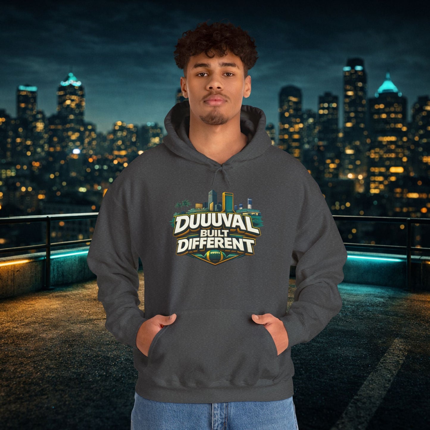 Duuuval Built Different / Defend The Bank Hoodie — Jacksonville Pride Graphic Hoodie Printify