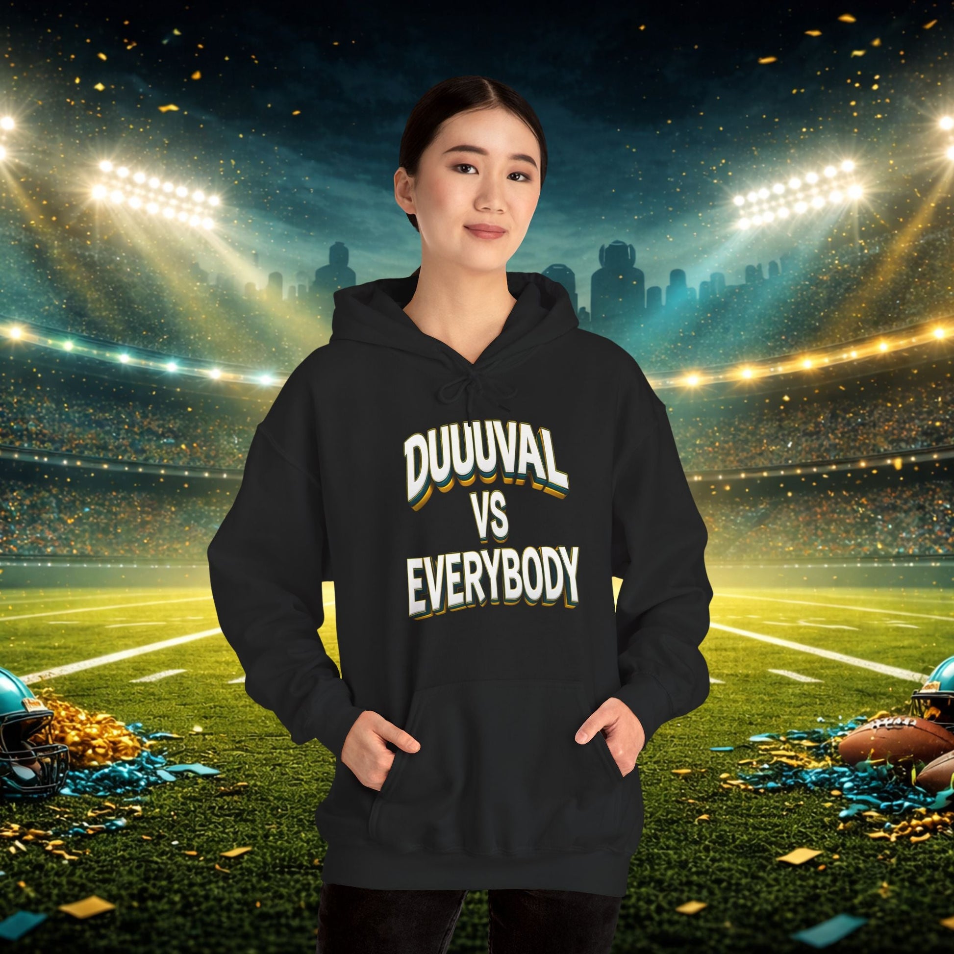 Defend The Bank Hoodie — "DUUUVAL vs EVERYBODY" Jacksonville Streetwear Hoodie Printify