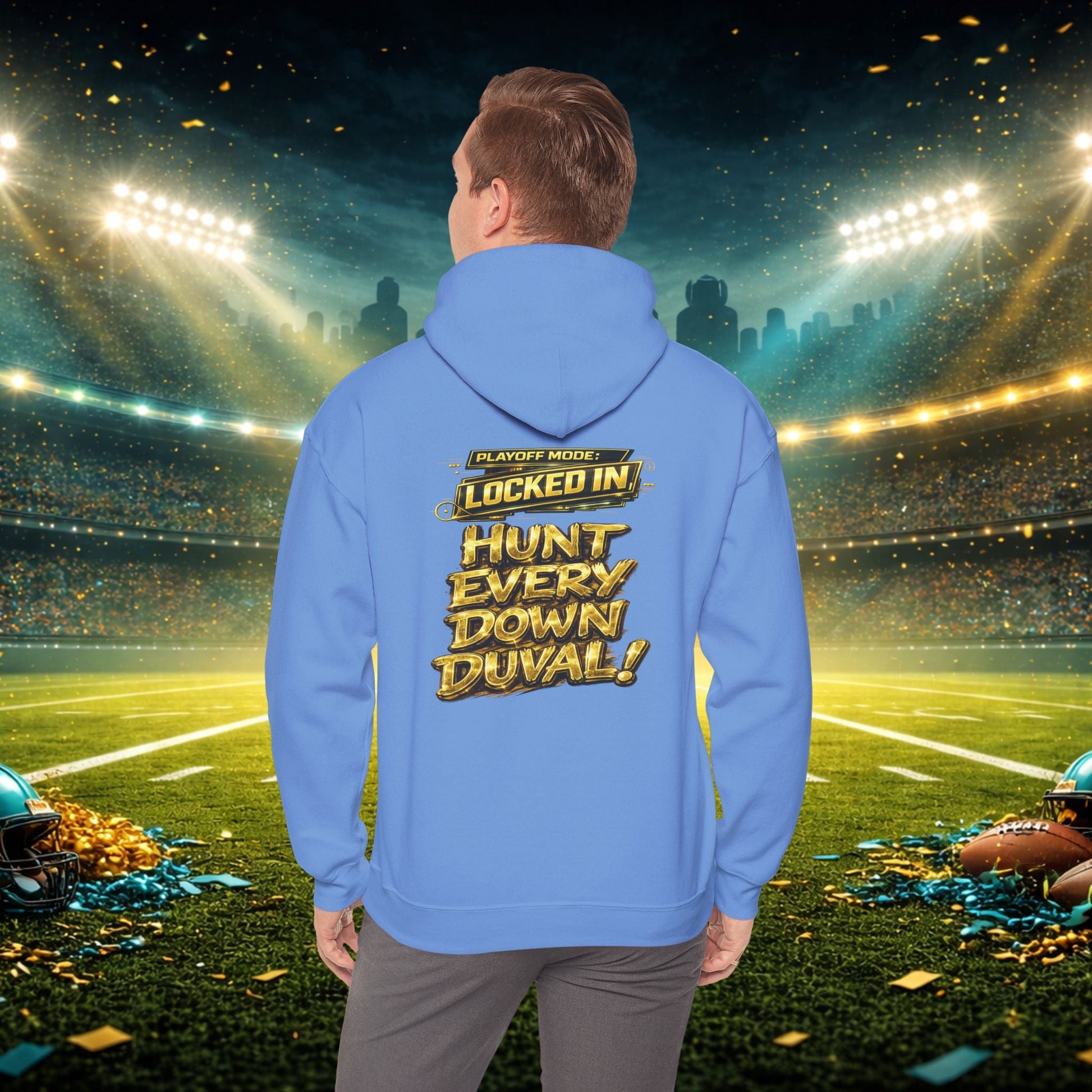 DUUUVAL Football Hoodie – "Locked In, Hunt Every Down" Team Pride Sweatshirt Printify