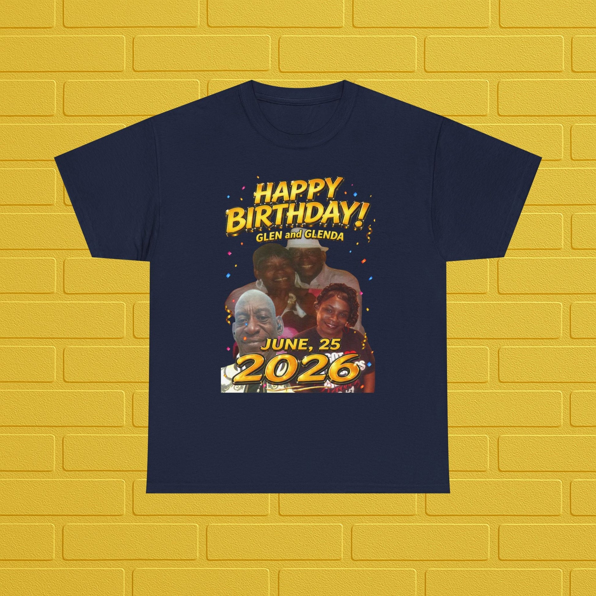 Birthday Tee — "Happy Birthday GLEN & GLENDA”! June 25 2026" with Ecclesiastes 4:9–10 Back Printify
