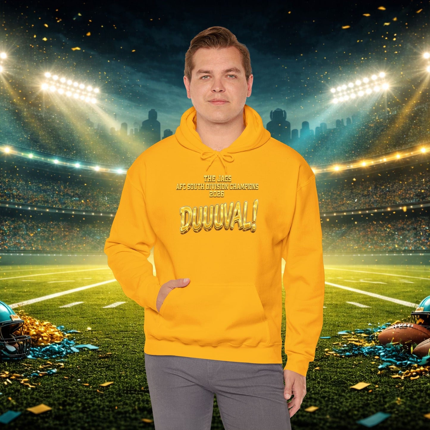 DUUUVAL Football Hoodie – "Locked In, Hunt Every Down" Team Pride Sweatshirt Printify