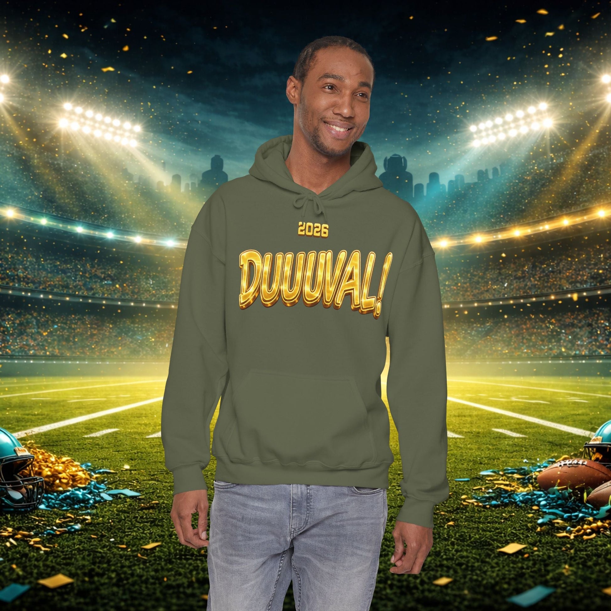 DUUUVAL Football Hoodie – "Locked In, Hunt Every Down" Team Pride Sweatshirt Printify