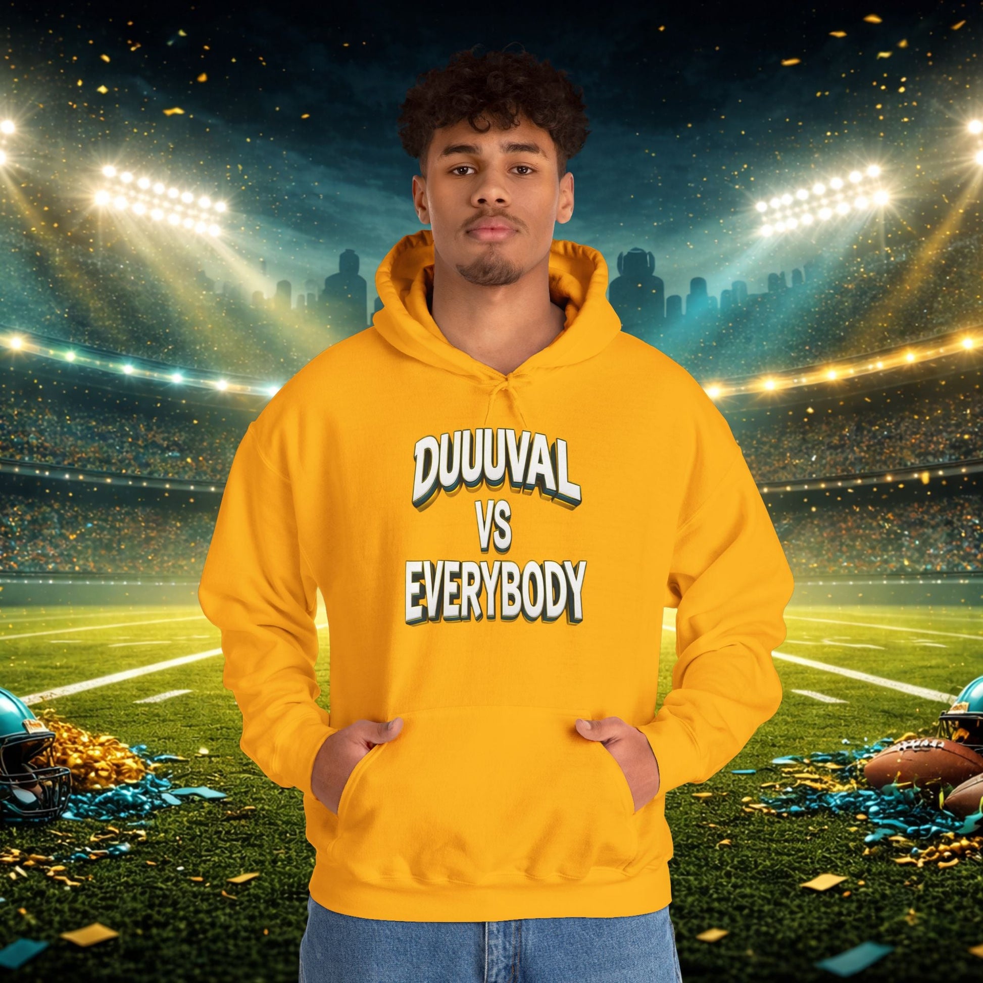 Defend The Bank Hoodie — "DUUUVAL vs EVERYBODY" Jacksonville Streetwear Hoodie Printify
