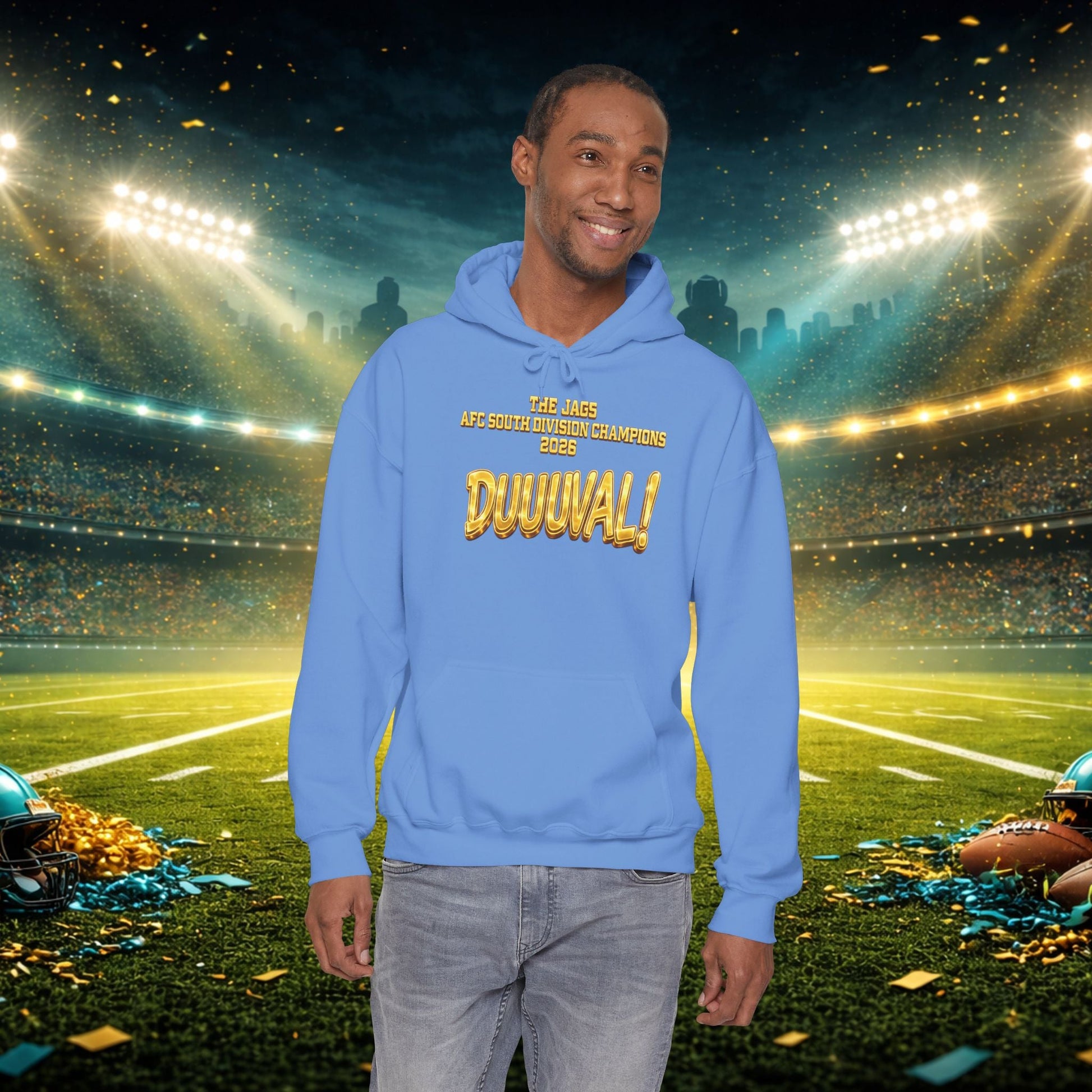DUUUVAL Football Hoodie – "Locked In, Hunt Every Down" Team Pride Sweatshirt Printify