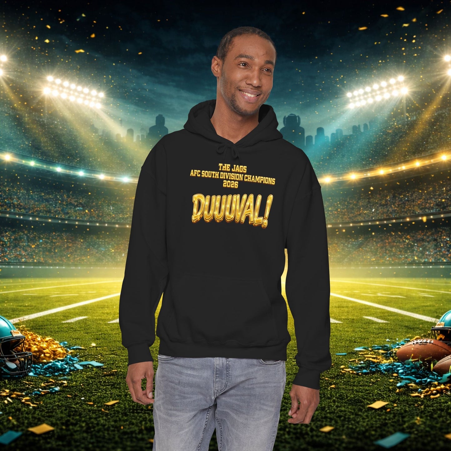 DUUUVAL Football Hoodie – "Locked In, Hunt Every Down" Team Pride Sweatshirt Printify
