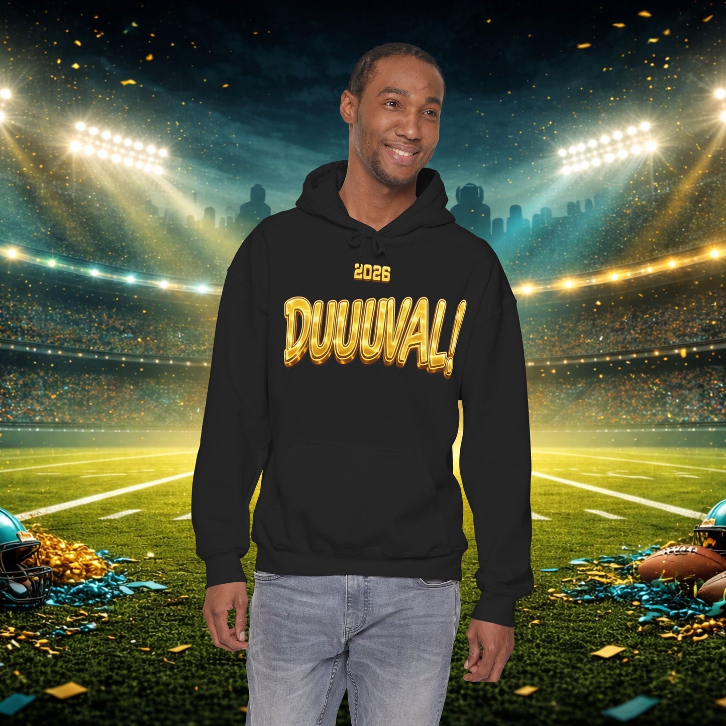 DUUUVAL Football Hoodie – "Locked In, Hunt Every Down" Team Pride Sweatshirt Printify