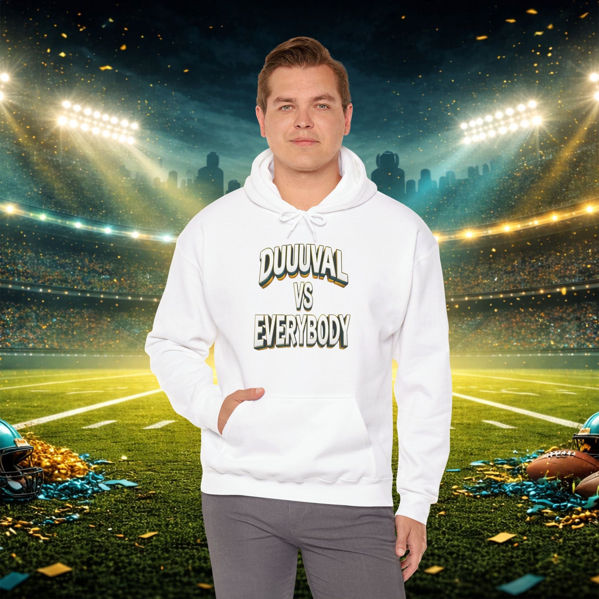 Defend The Bank Hoodie — "DUUUVAL vs EVERYBODY" Jacksonville Streetwear Hoodie Printify