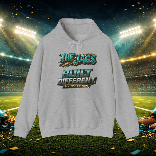 Jaguars 'Built Different' Hoodie – Playoff Edition 'Hunt Every Down, Duval' Printify