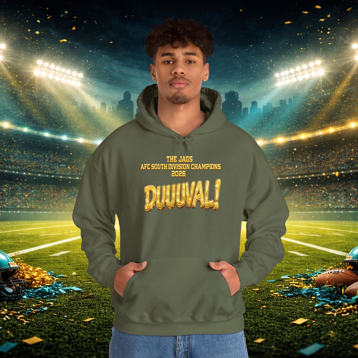 DUUUVAL Football Hoodie – "Locked In, Hunt Every Down" Team Pride Sweatshirt Printify