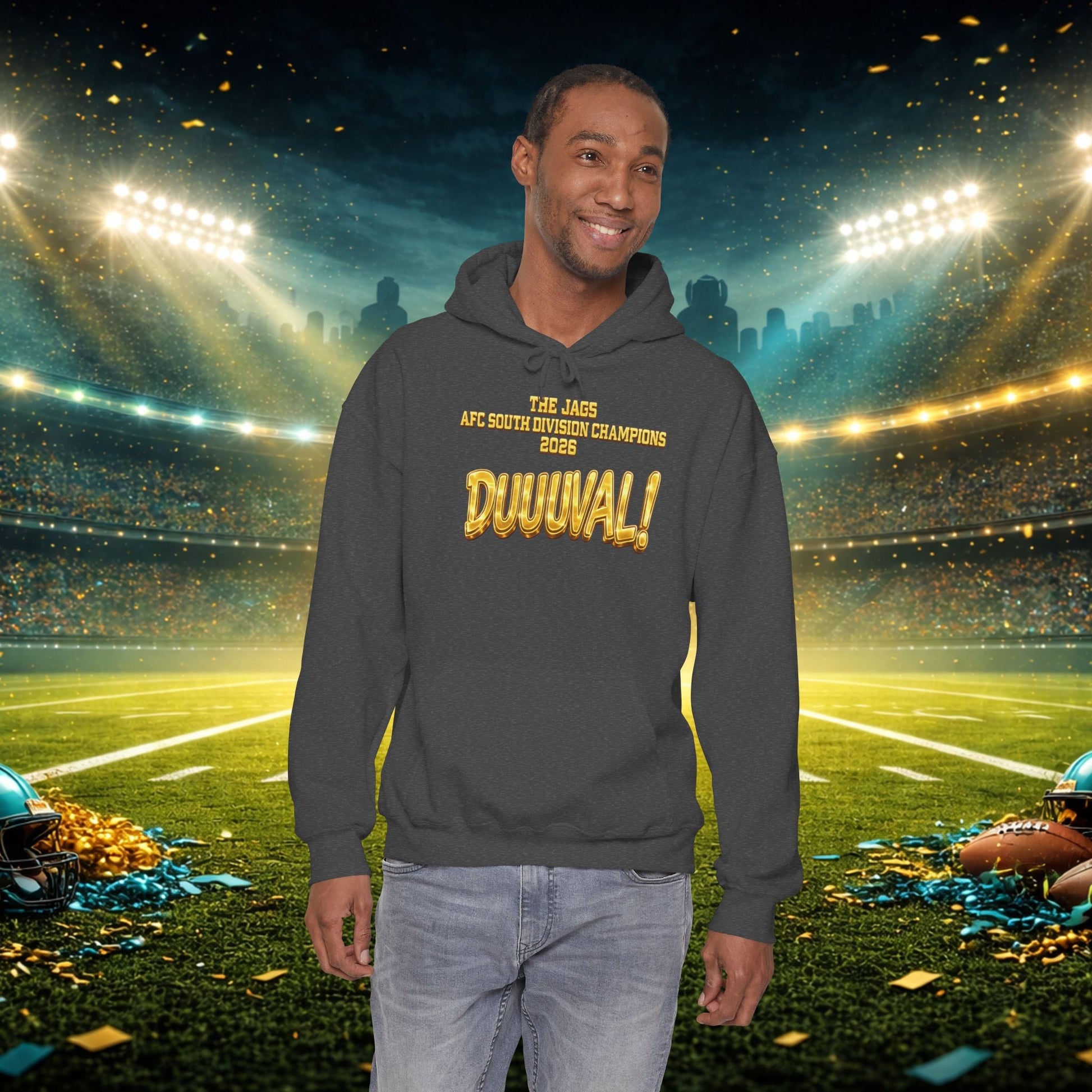 DUUUVAL Football Hoodie – "Locked In, Hunt Every Down" Team Pride Sweatshirt Printify