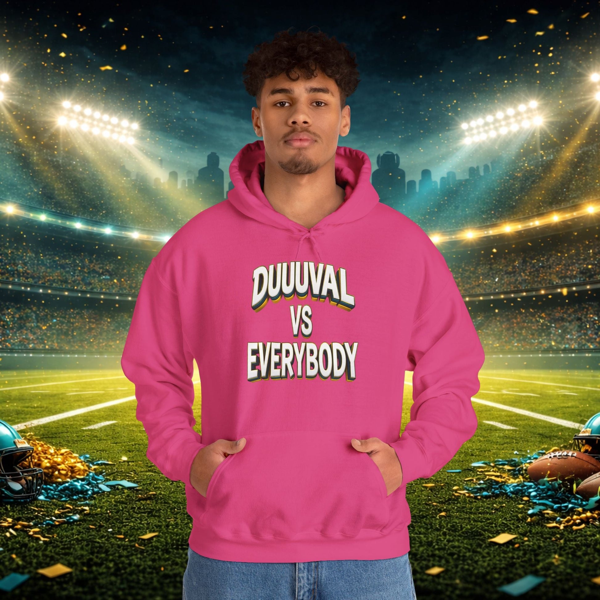 Defend The Bank Hoodie — "DUUUVAL vs EVERYBODY" Jacksonville Streetwear Hoodie Printify