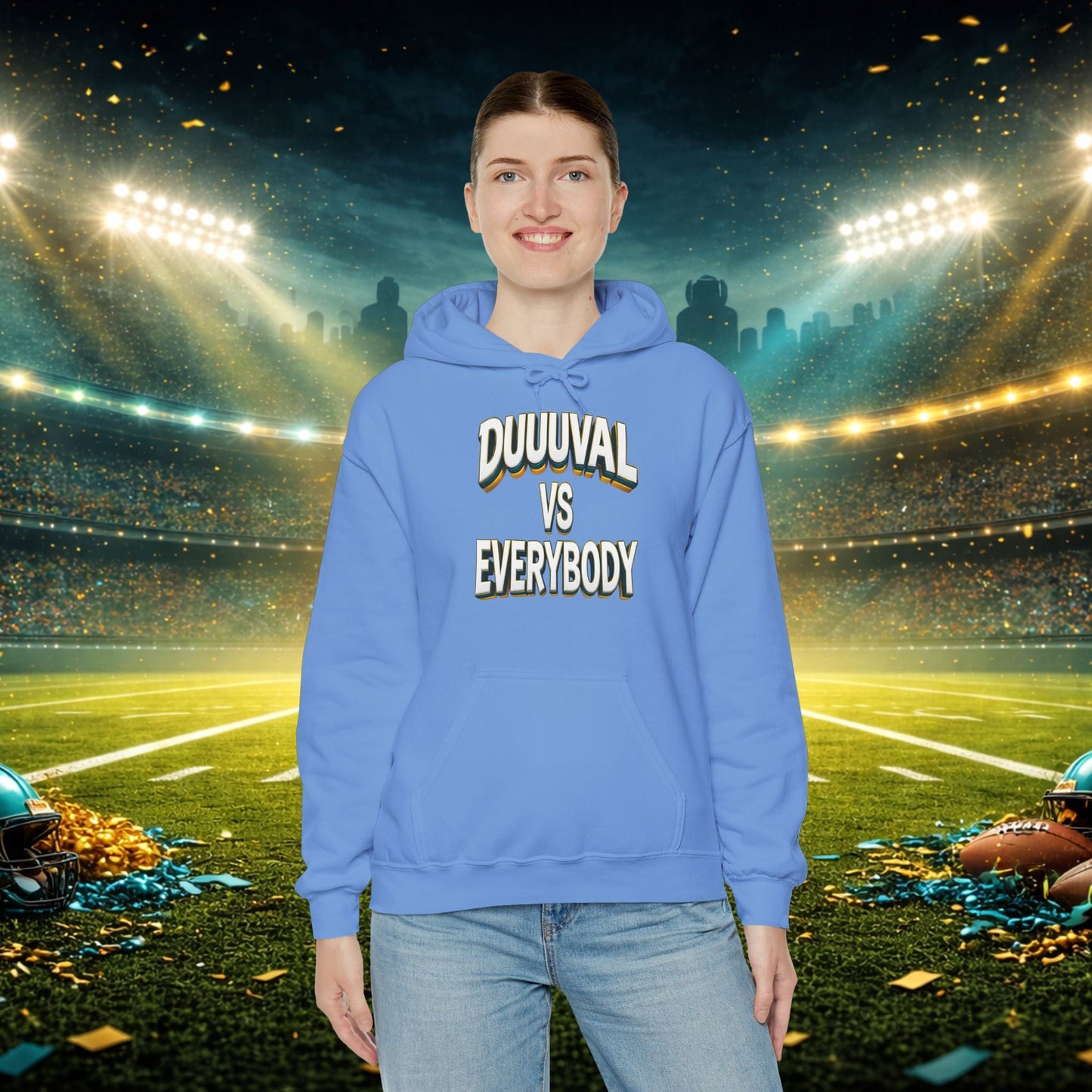 Defend The Bank Hoodie — "DUUUVAL vs EVERYBODY" Jacksonville Streetwear Hoodie Printify
