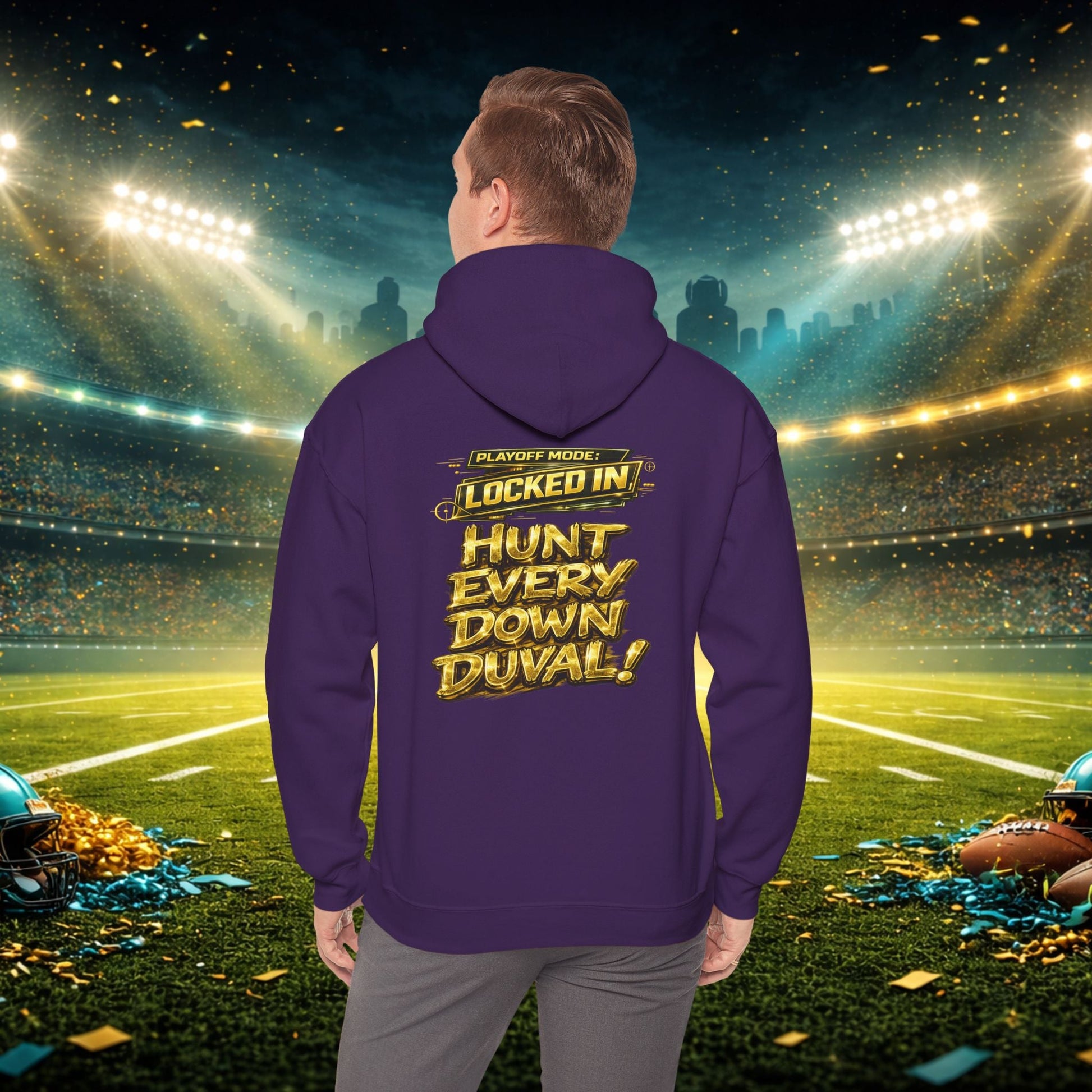 DUUUVAL Football Hoodie – "Locked In, Hunt Every Down" Team Pride Sweatshirt Printify