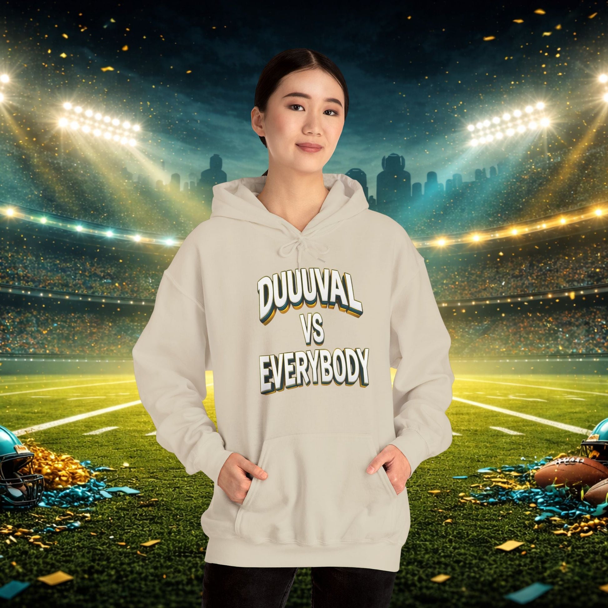 Defend The Bank Hoodie — "DUUUVAL vs EVERYBODY" Jacksonville Streetwear Hoodie Printify