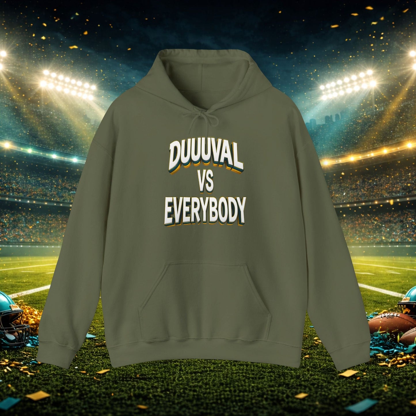 Defend The Bank Hoodie — "DUUUVAL vs EVERYBODY" Jacksonville Streetwear Hoodie Printify