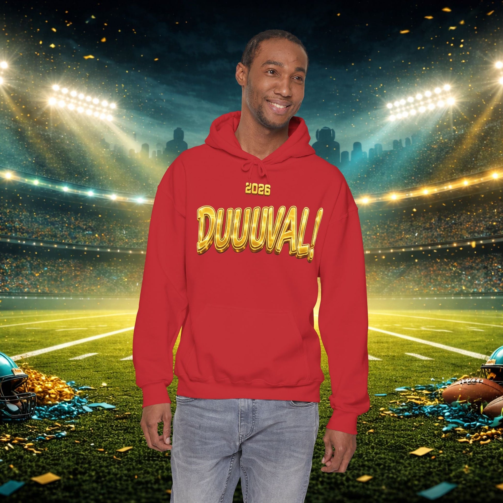 DUUUVAL Football Hoodie – "Locked In, Hunt Every Down" Team Pride Sweatshirt Printify