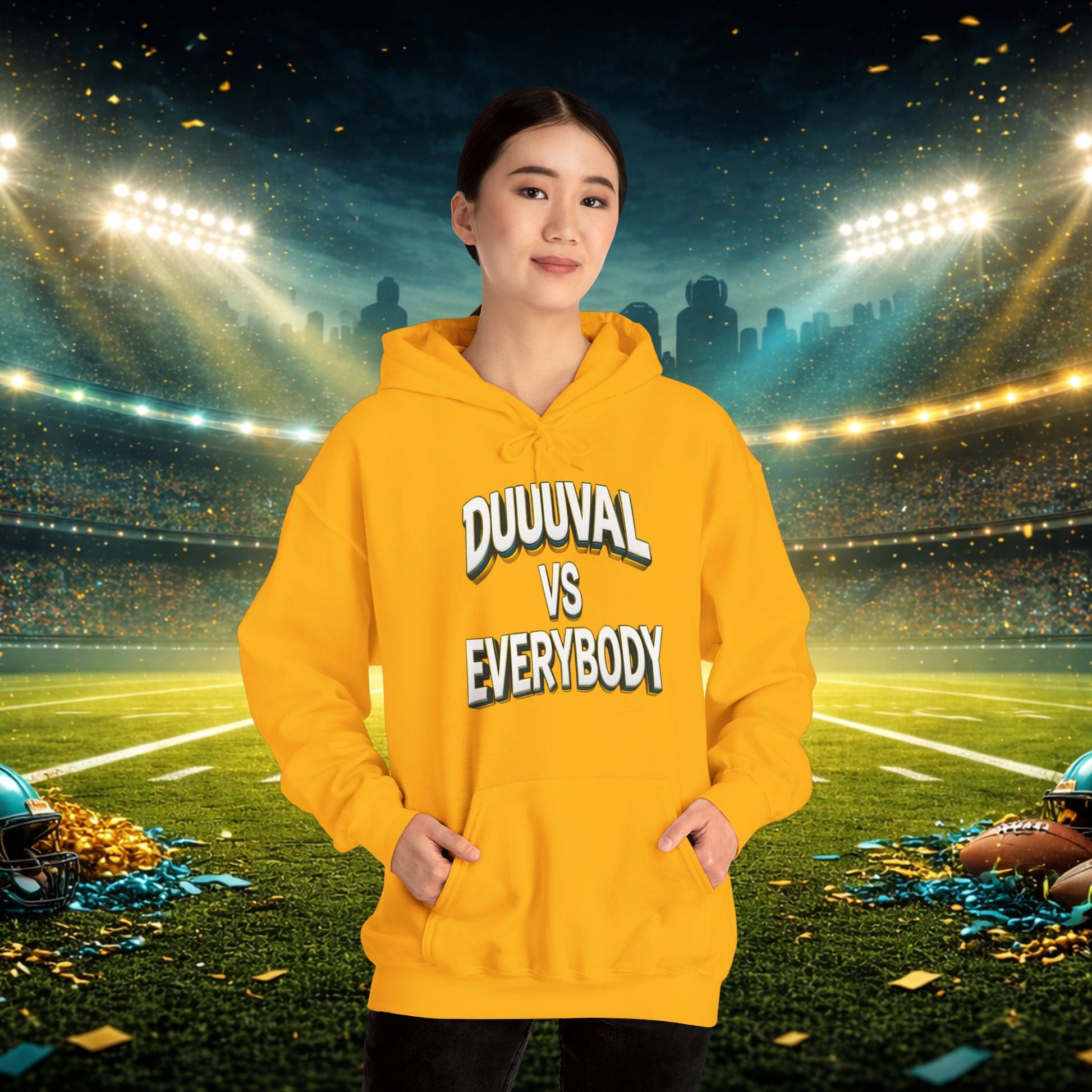 Defend The Bank Hoodie — "DUUUVAL vs EVERYBODY" Jacksonville Streetwear Hoodie Printify