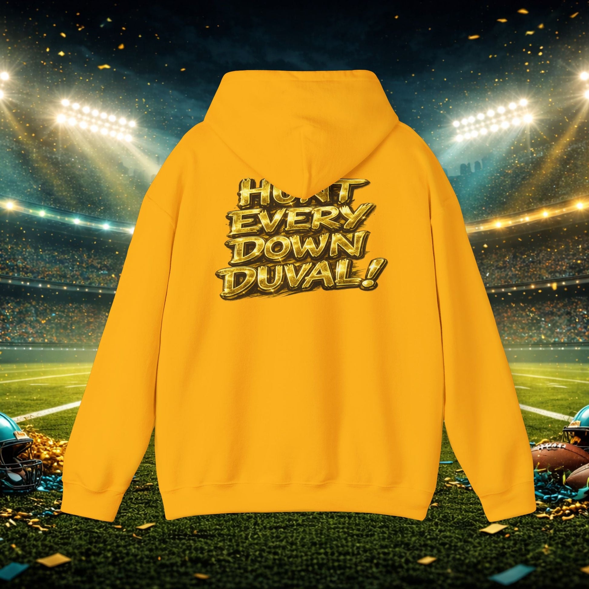 DUUUVAL Football Hoodie – "Locked In, Hunt Every Down" Team Pride Sweatshirt Printify